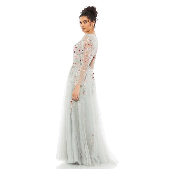 NWT Mac Duggal Embroidered Illusion High Neck Long Sleeve A Line Gown Size 14 - Picture 2 of 12